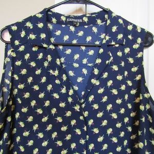 Express Lemon Printed Sleeveless Collared Shirt